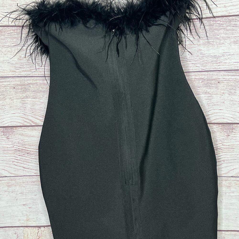 Superdown Ramona Bustier Black Feather Trim Party Mini Dress Size Small - Picture 14 of 14